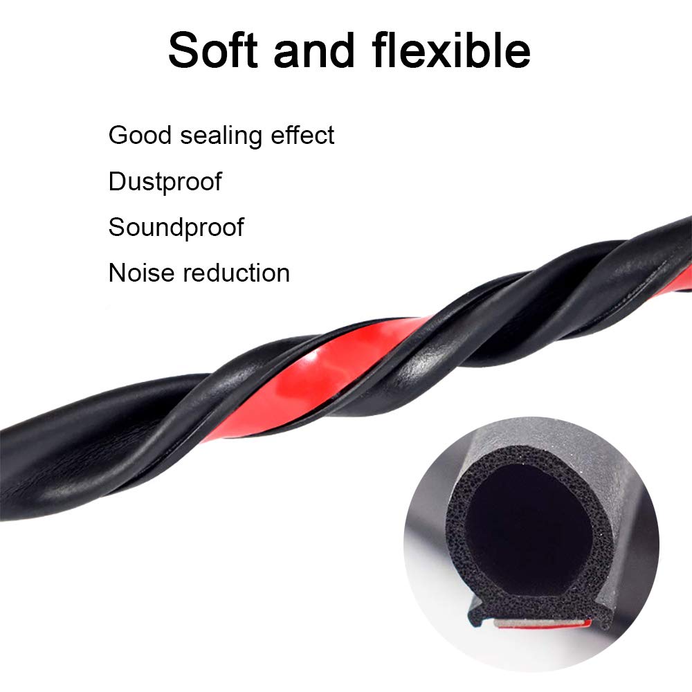 Storystore Universal Automotive Door Seal Strip D-Shape Self-Adhesive Weather Stripping For Car Truck Door Window Soundproof Noise Insulation Sealing (11/20 (W) X 11/20 (T) X 59' (L))