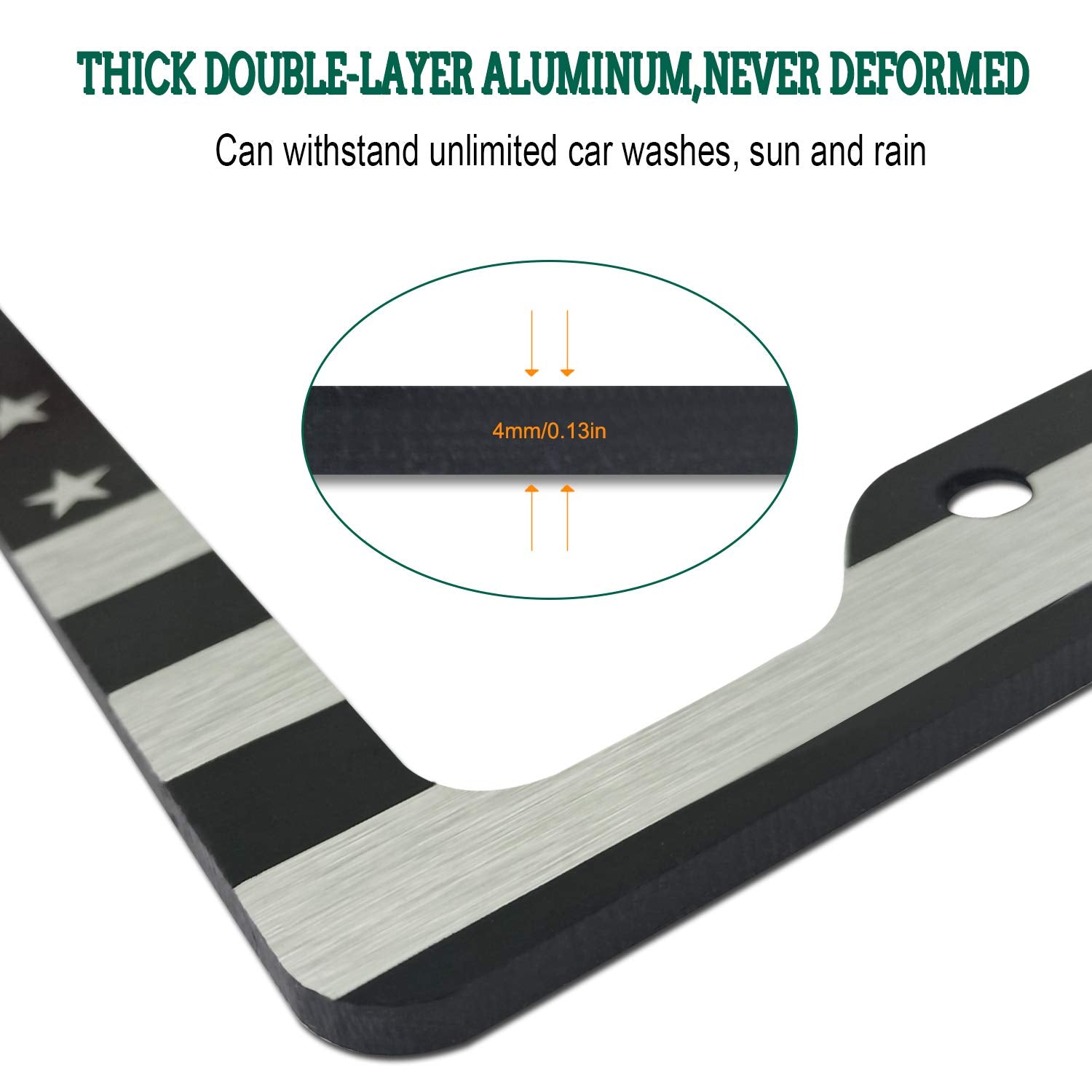 Fbjtdq Flag License Plate Frame- Usa Patriotic Personalized Car Tag Holder, 4 Hole Black Heavy-Duty Aluminum Bracket, Novelty Th
