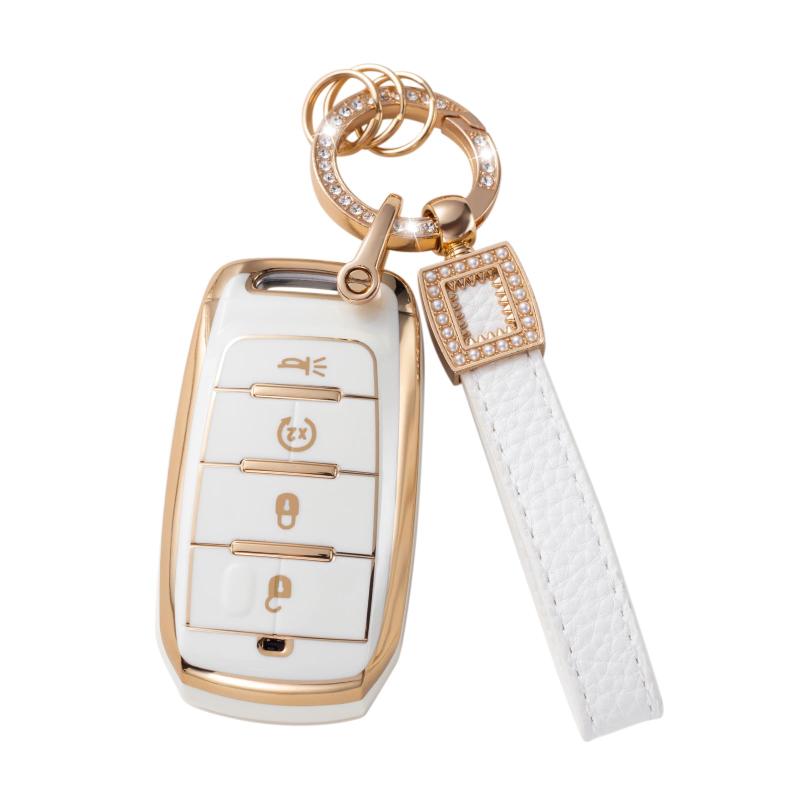 Cacarlike For Dodge Key Fob Cover With Leather Lanyard, Car Key Fob Case Compatible With 2019-2023 Dodge Ram 1500 2500 3500 4500