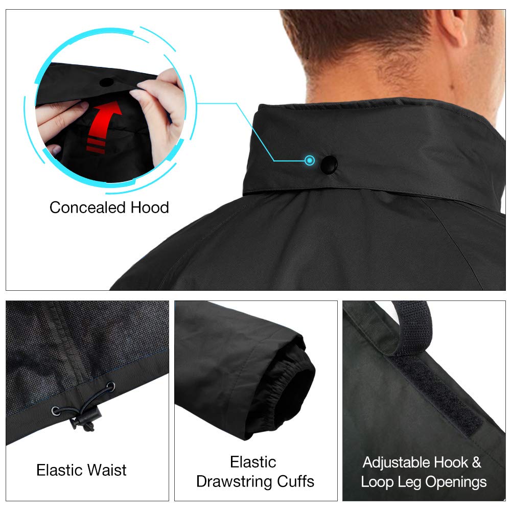 TIDEWE Waterproof Rain Suit - Breathable Lightweight Rainwear, Black, Size S, Model RS002-BK-S-NEW