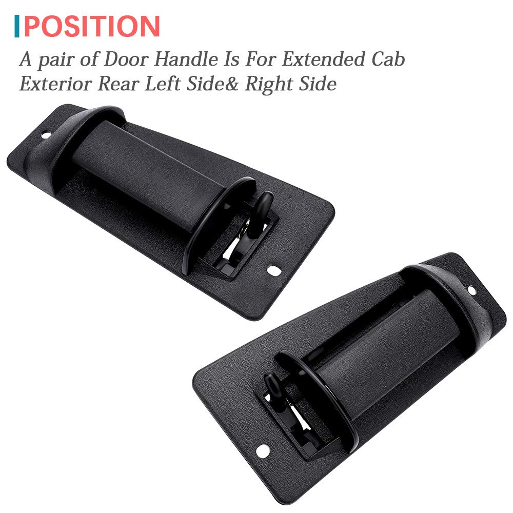 Irontek 1 Pair Of Rear Door Handle Replacements For 1999-2007 Chevy Silverado And Gmc Sierra, Fits Left Driver And Right Passenger Side Of Extended Cab, Black Color,15758171 15758172