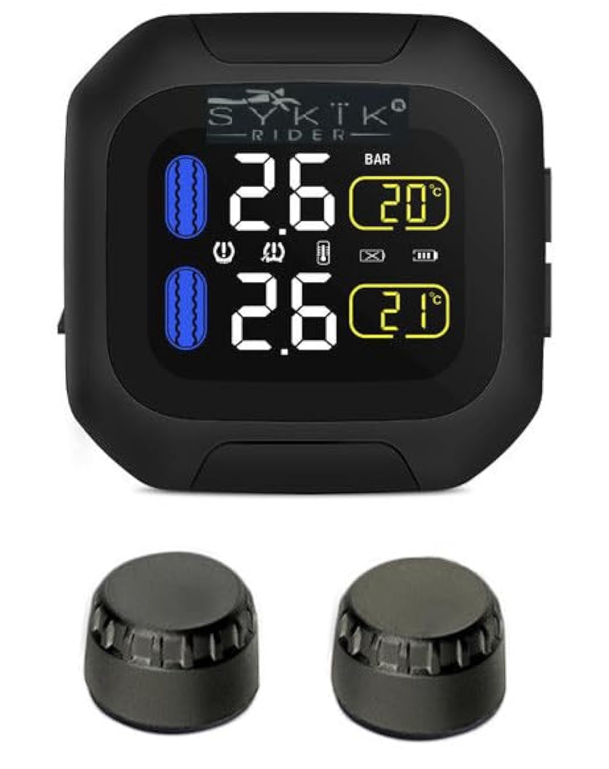 Sykik Rider SRTP300 Wireless tire Pressure Monitoring System for Motorcycles with 1.5    Monitor. Check Your tire Pressure While