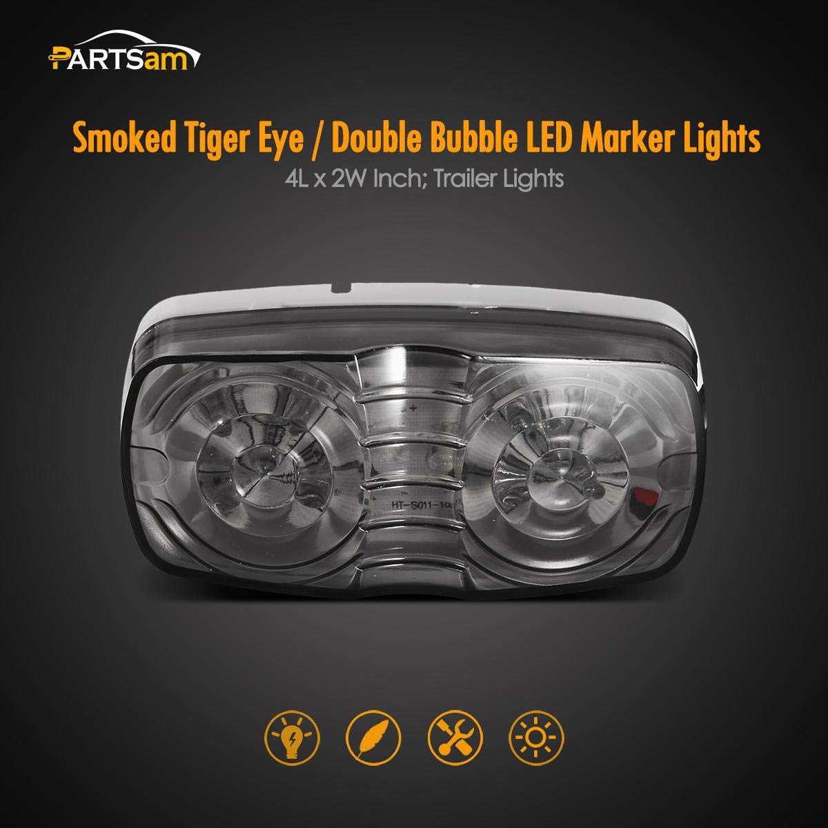Partsam LED Side Marker Light, Red/Amber Double Bullseye, 4" Rectangular, Smoke Lens, Polycarbonate for Truck, Trailer, RV, Camper