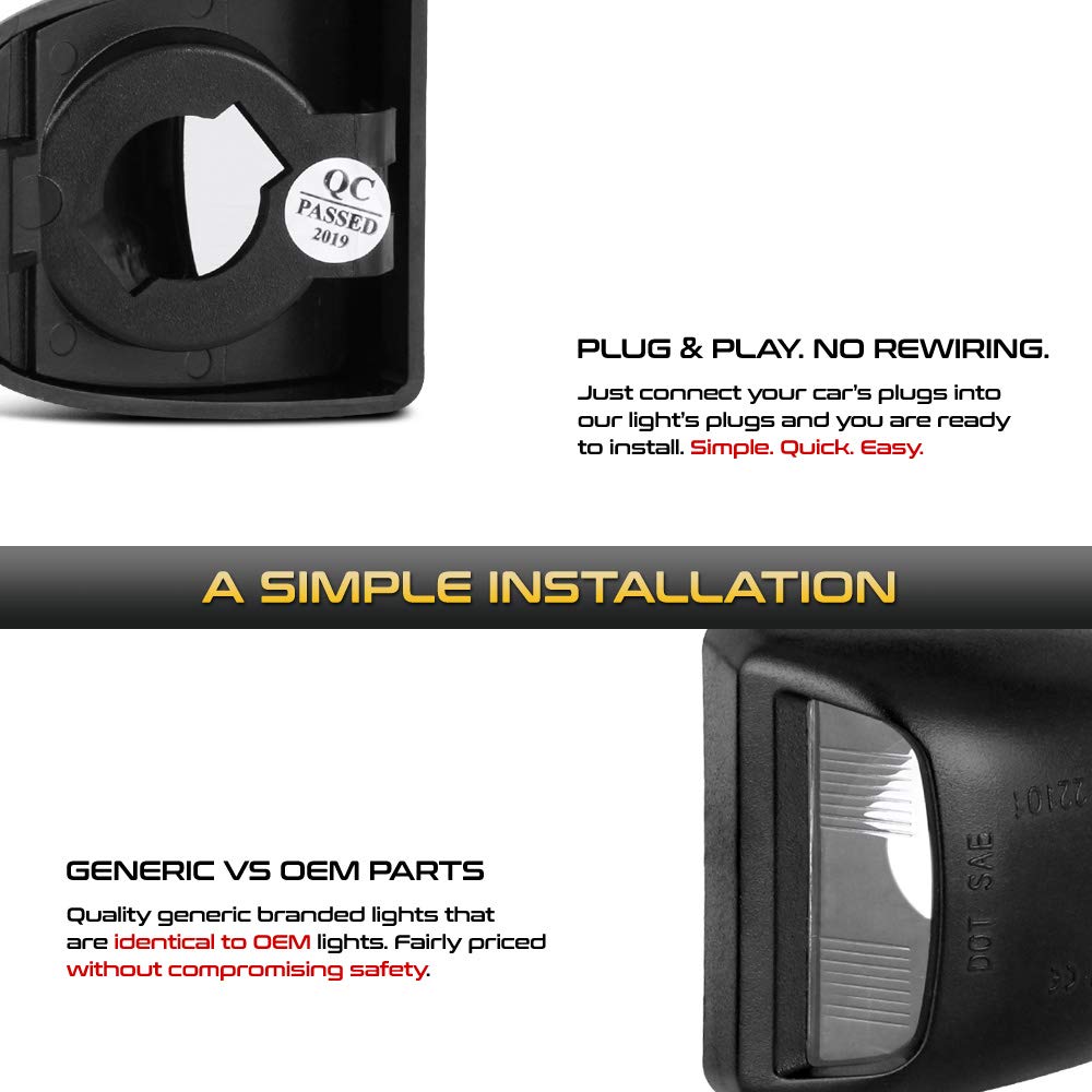 VIPMOTOZ Black Bezel License Plate Light Assembly Replacement for Chevy Silverado, GMC Sierra, Cadillac Escalade, Tahoe, and More