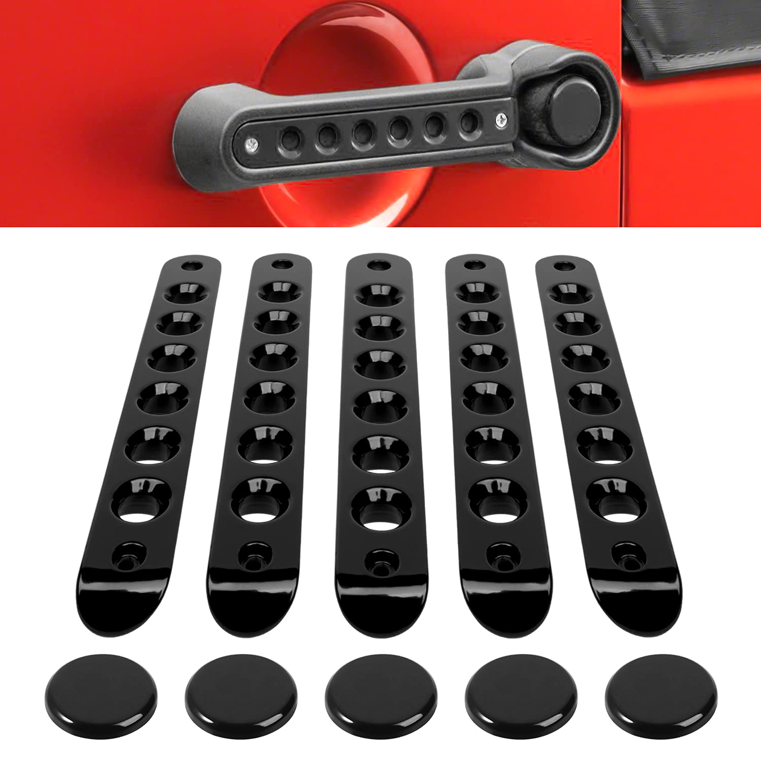 E-cowlboy Grab Handle Inserts Cover+Push Button Knobs Cover Trim for Jeep Wrangler JK JKU Sahara Rubicon Unlimited 2007-2018 Ext