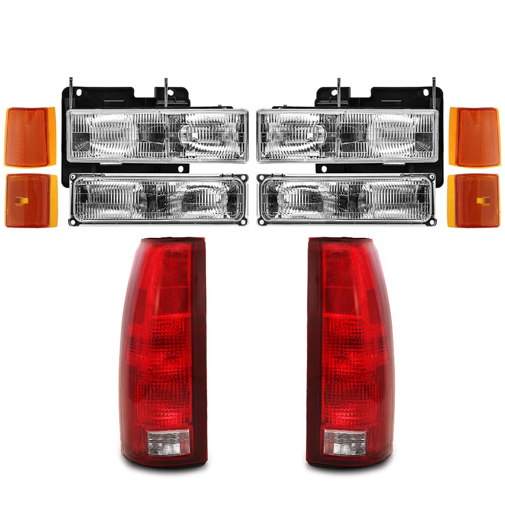 EPIC LIGHTING OE Spec-B Replacement Halogen Headlights Signal Lights Side Markers Tail Lights Black Trim Compatible with GMC 94-