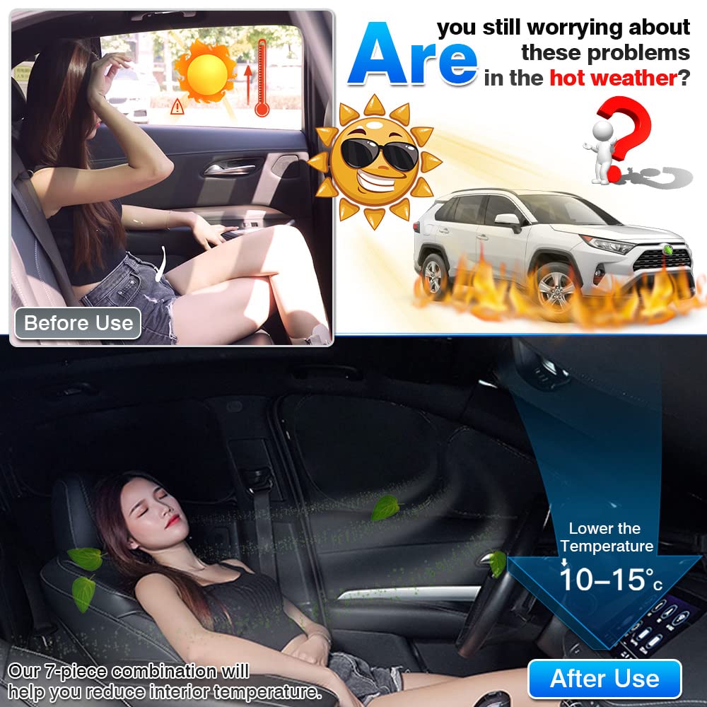 T Tgbros Window Sunshade For 2019-2024 2025 Toyota Rav4 Accessories Side Rear Window Full Set Privacy Car Sun Shades Foldable Bl