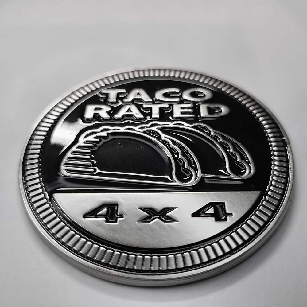Badge Glow 4x4 Metal Automotive Badge for Jeep Wrangler/Cherokee & Toyota - Taco Color, Zinc Material, Stick Anywhere!