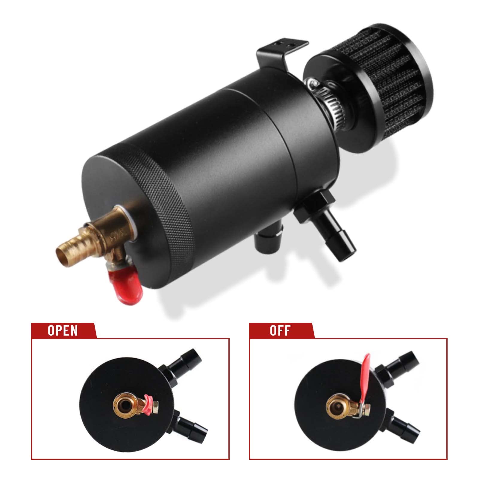 Universal Baffled Oil Catch Can with Breather Filter and Drain Valve 2 Ports (oulet + inlet),150ml Billet Aluminum Oil Separator