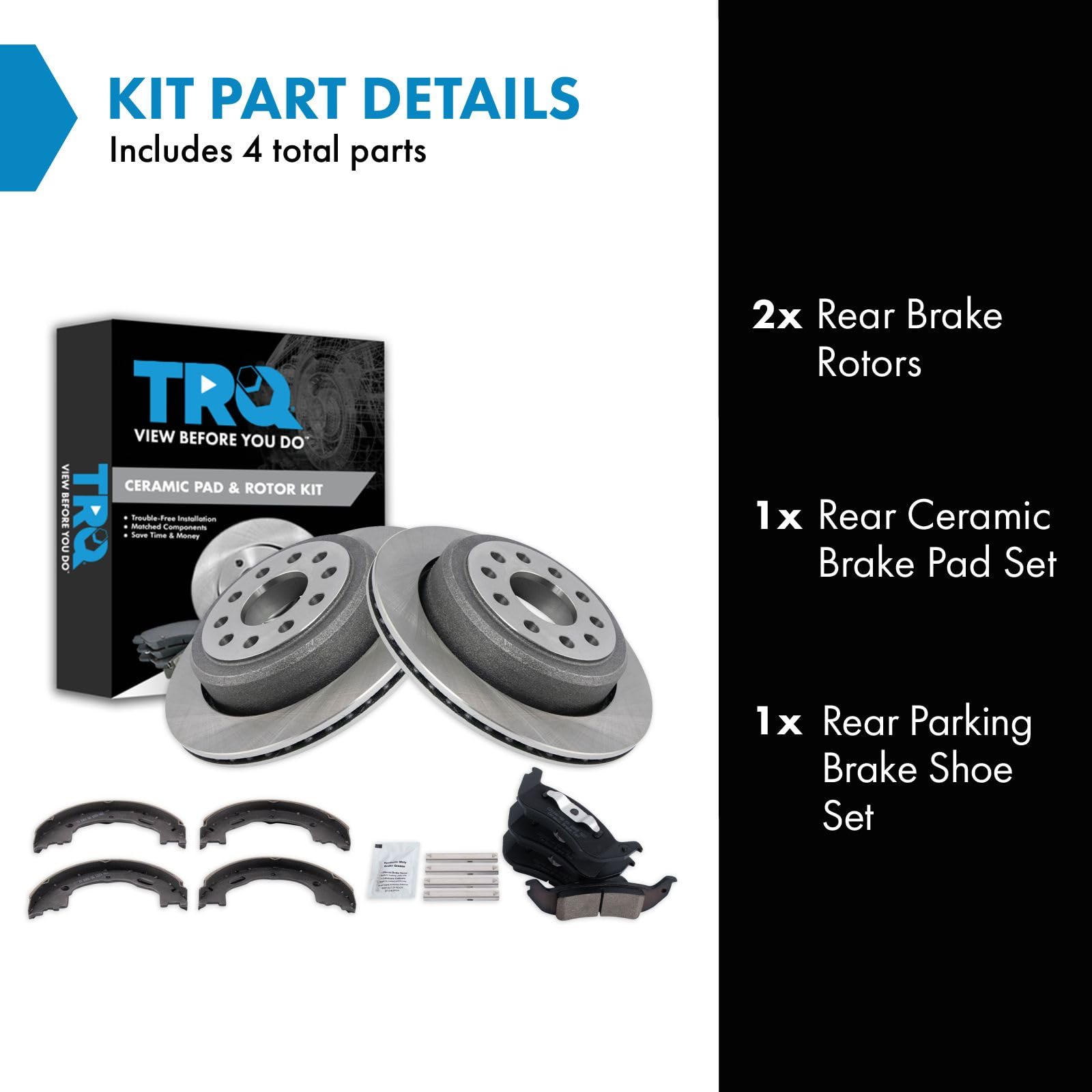 Trq Rear Brake Pad & Rotor Kit Brake Pads Brake Rotor Parking Brake Shoe Set Ceramic Compatible With 2005-2011 Lincoln Town Car