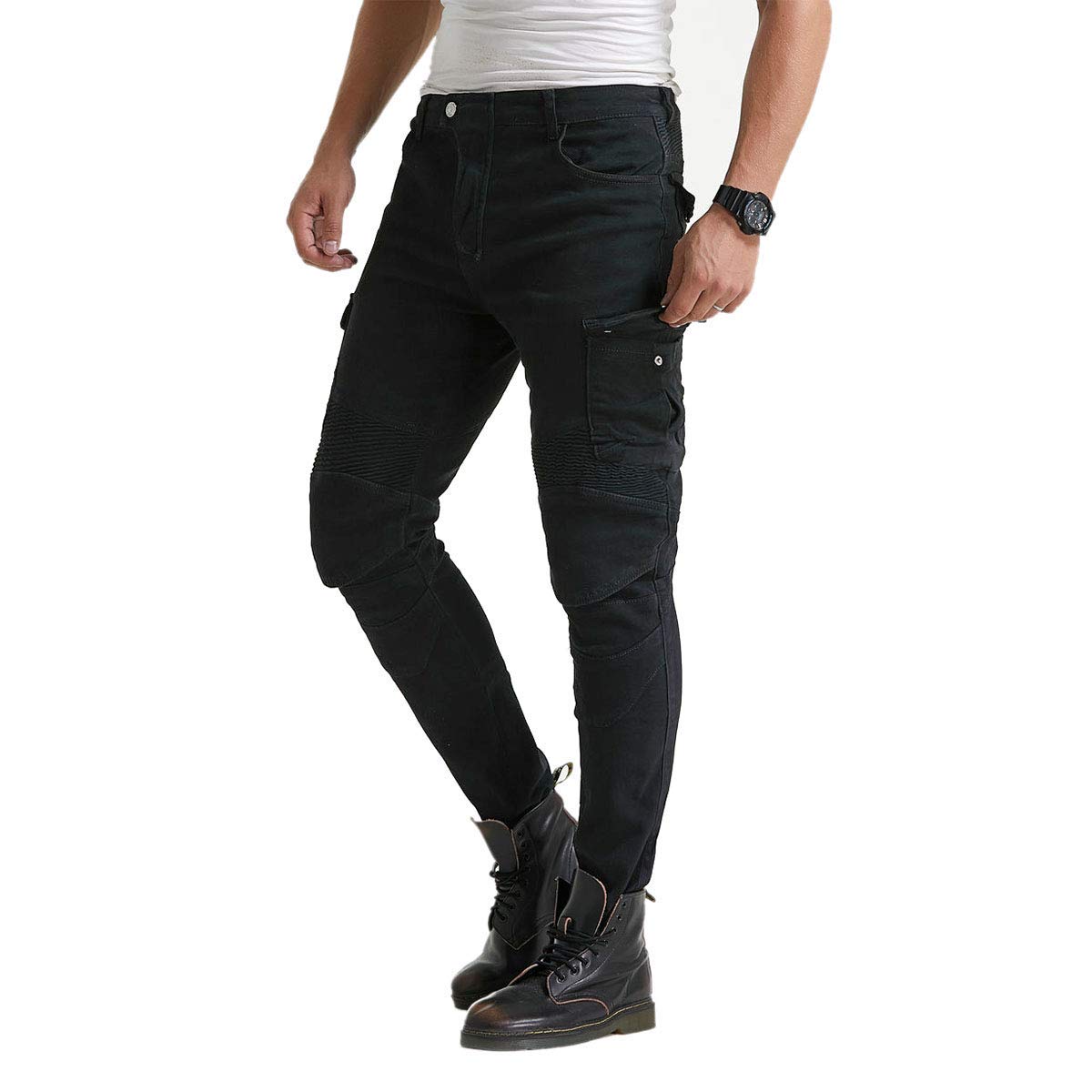 VNFOX Motorcycle Jeans, Versatile Pants, Durable Trousers for Men & Women Riding Pants with Kenn & Hip Armor Pads (Black, S=28)
