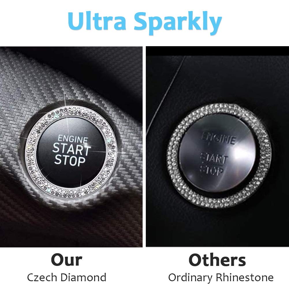 Tobequeen Car Bling Ring Crystal Car Stickers Rings Womens Car Decals,2Pcs Push Start Button Bling Ignition Ring Sticker,Bling C