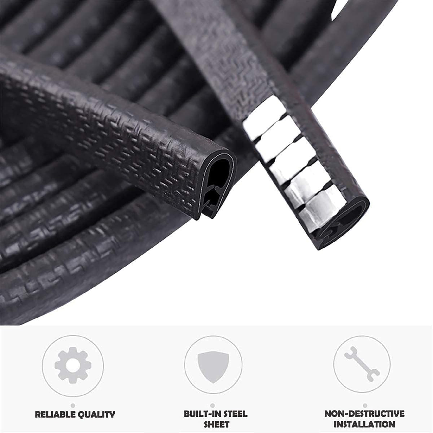Universal Car Door Guards 66Ft(20M), Rubber U Shape Edge Trim Protection Strip, Black No-Glue Design Fits Most Vehicles