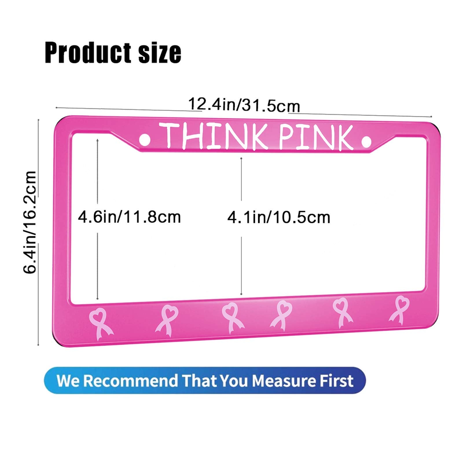 Hosnye Pink Ribbon License Plate Frame Caring For Women'S Health Metal License Plate Cover Front Plates Frames Car Tag Frame For