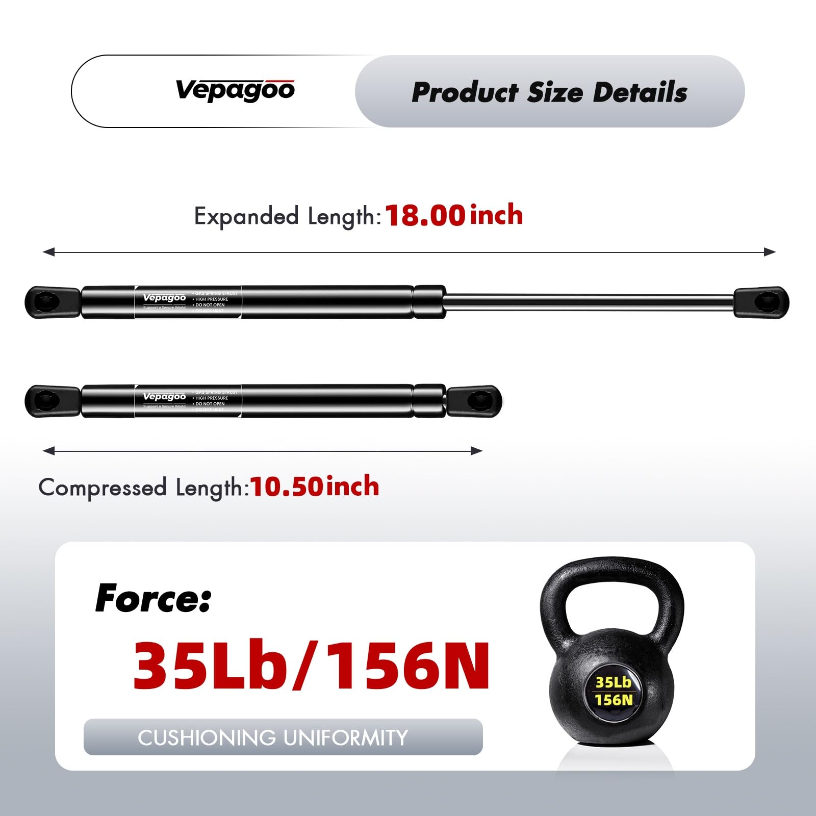 Vepagoo 18 Inch 35Lb/156N Gas Struts Shocks Sping Camper Topper Shell Are Leer Rear Window Truck Canopy Cap Cover Lift Support C