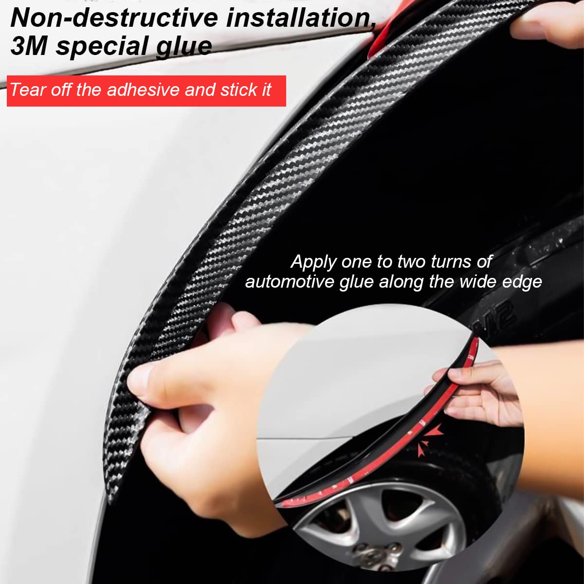 2Pcs Wheel Tires Eyebrow Strip, 3D Carbon Fiber Automotive Fender Flare Arch Lip Trim Strip, 13'' Anti Collision Wheel Mudguard