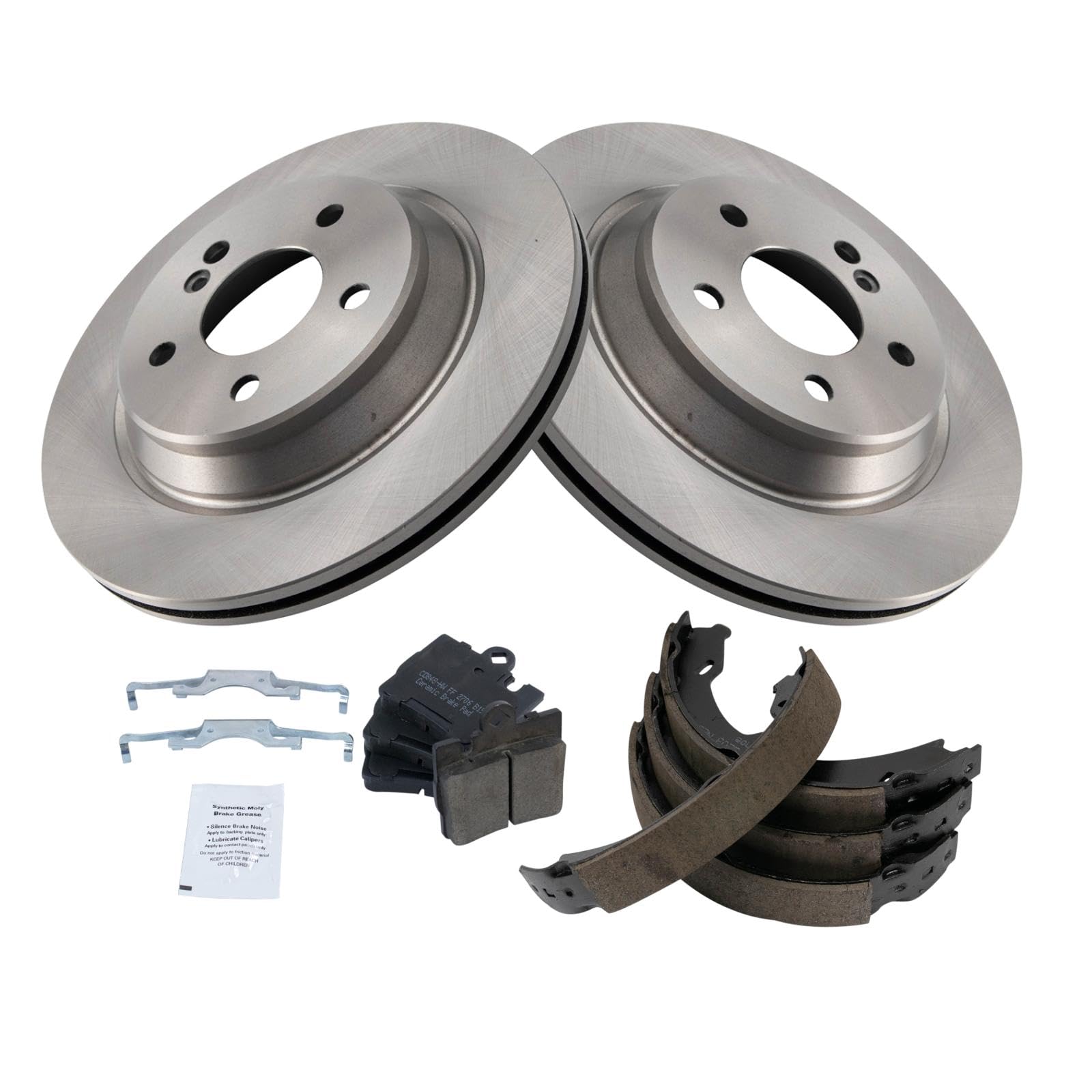 Trq Rear Brake Pad & Rotor Kit Brake Pads Brake Rotor Parking Brake Shoe Set Ceramic Compatible With 2000-2003 Mercedes-Benz Cl5