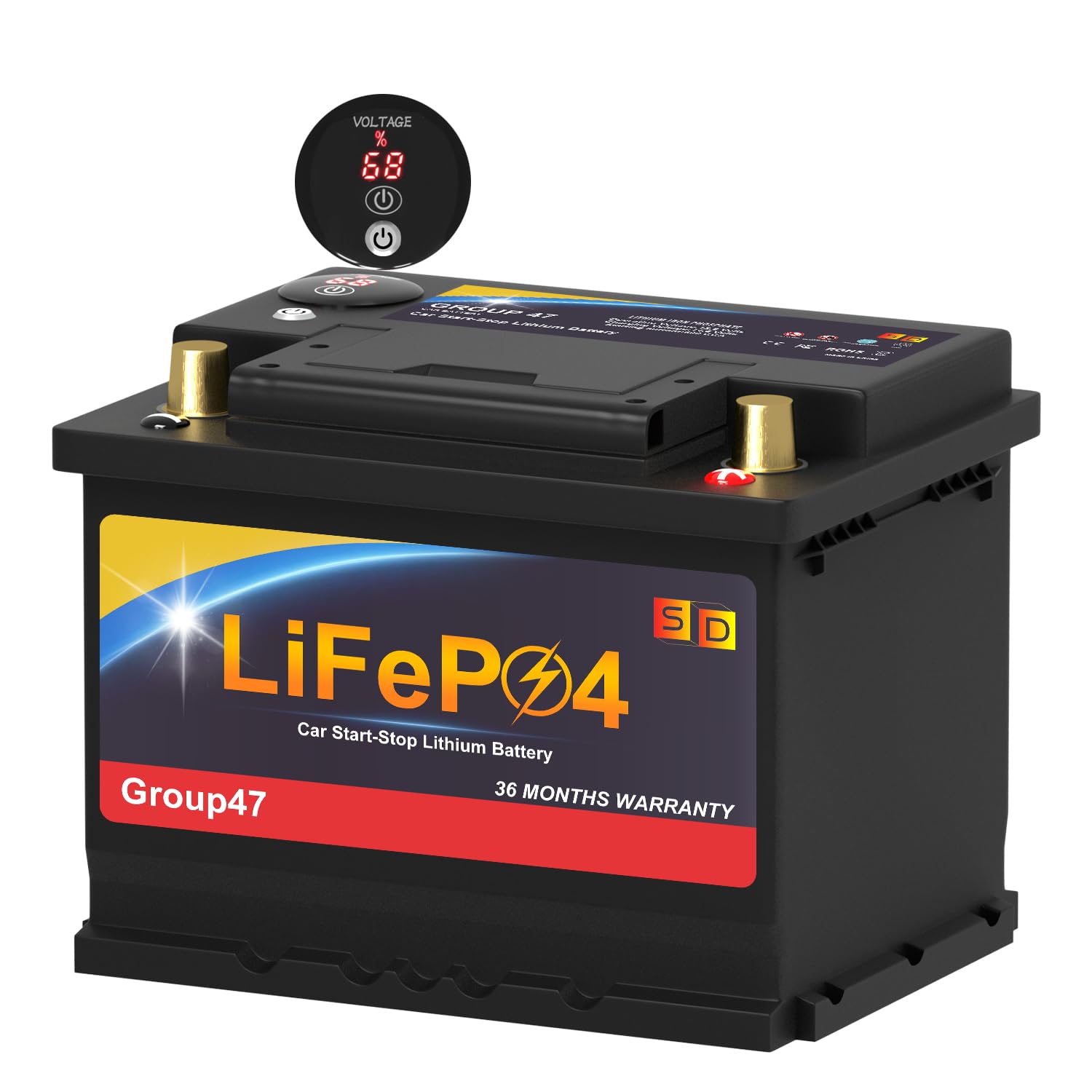 Lithium Car Battery Start and Stop, 12.8V 576WH 600CCA Group 47 LiFePO4 Automotive For Car, Starter Battery, Plus Deep Cycle Per