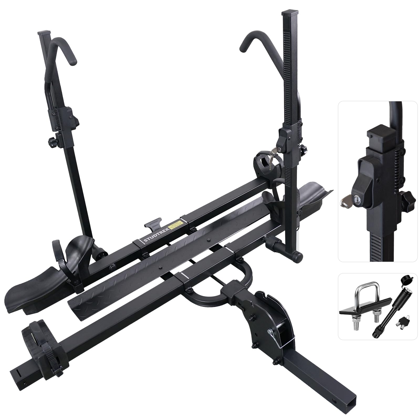 STUDTREX TRAILV2 Hitch Mount 2-Bike Rack with Bike Ramp - Tilt, Fold, Anti-Theft Hitch & Wheel Lock, 170lbs Capacity, 2-Inch Rec