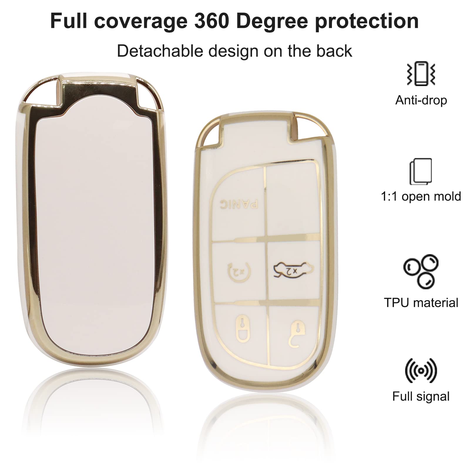 Elegananccy Jeep Key Fob Cover - Soft Full Protection Case for 3/4/5 Button Smart Keys - White