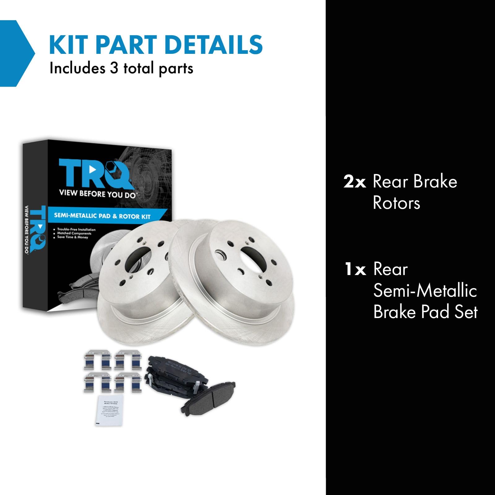 Trq Rear Brake Pad & Rotor Kit Semi-Metallic Compatible With 2016-2019 Subaru Crosstrek 2014-2018 Forester 2012-2015 Impreza 201