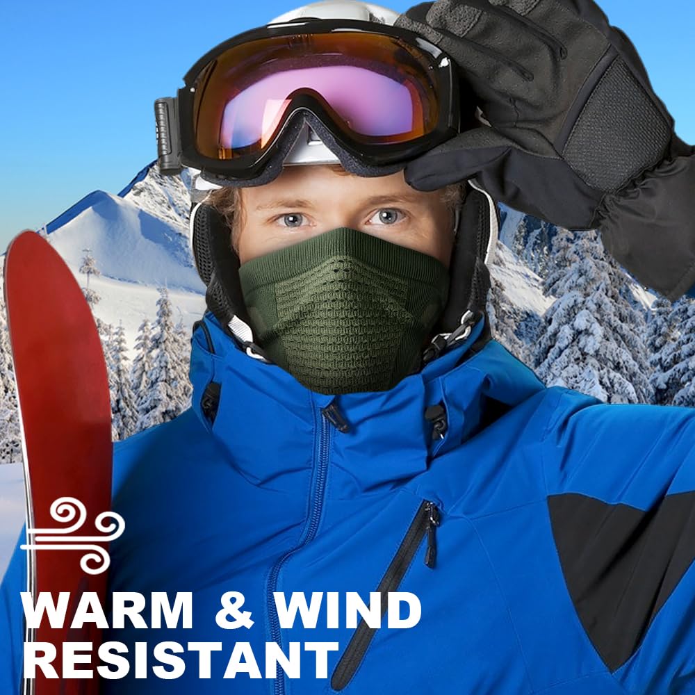 WTACTFUL Winter Neck Gaiter - Windproof Half Face Ski Mask, One Size, All Green, Model LY-W-08, Ideal for Running, Skiing, Hunting, Cycling