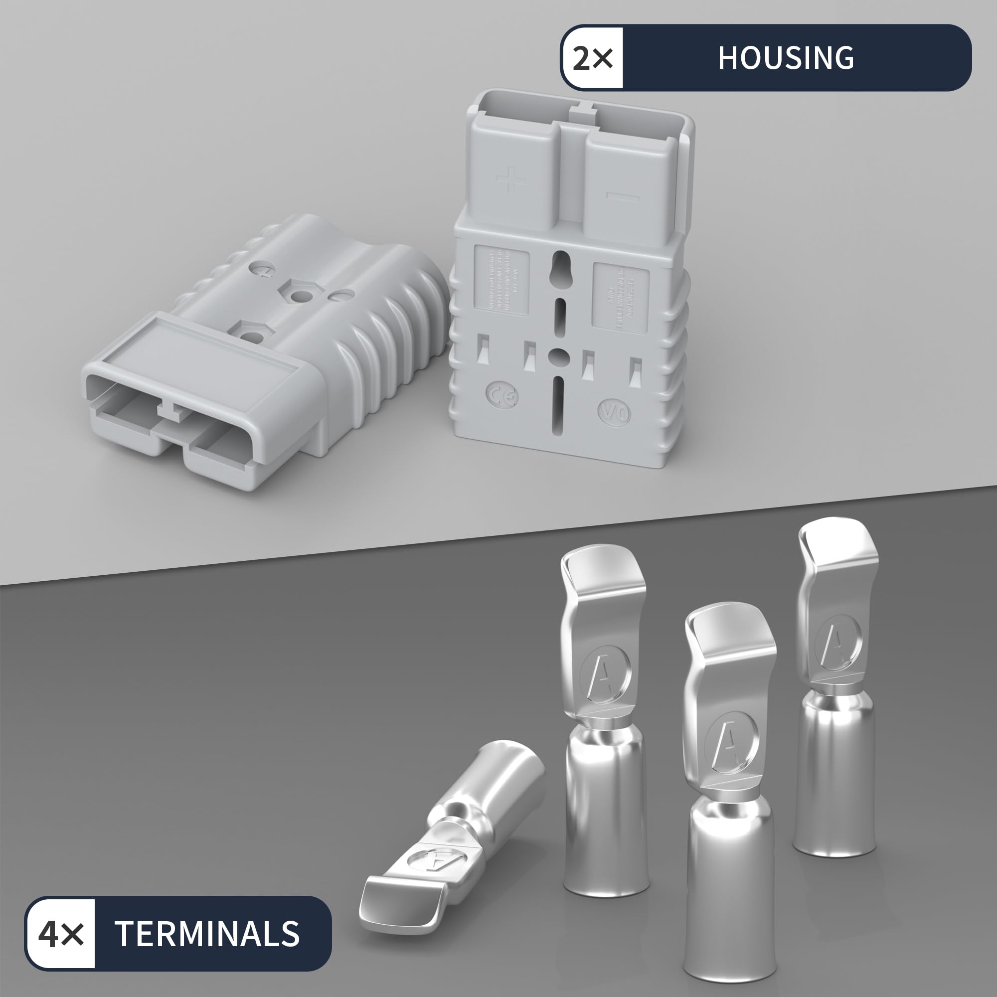 RVBOATPAT 2PCS 350A Battery Cable Connector Kit - Quick Connect/Disconnect, Copper, Gray 350A, Model AP-350