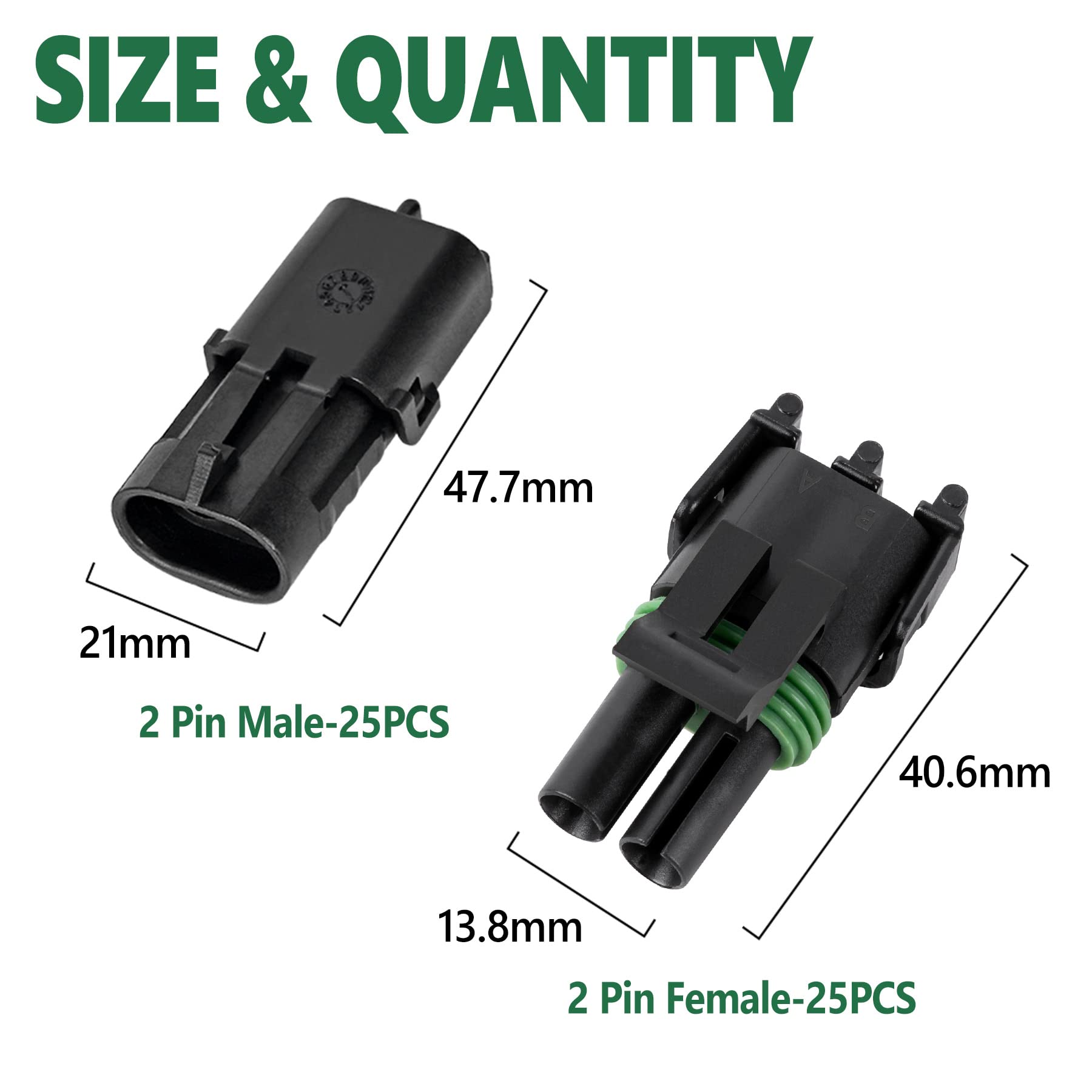 Kikerike 286Pcs 25 Kits Waterproof Automotive Electrical Connectors 2 Male&Female Pin 22-14Awg Wire Harness Spark Plug Connector Terminals Plug Kit Car