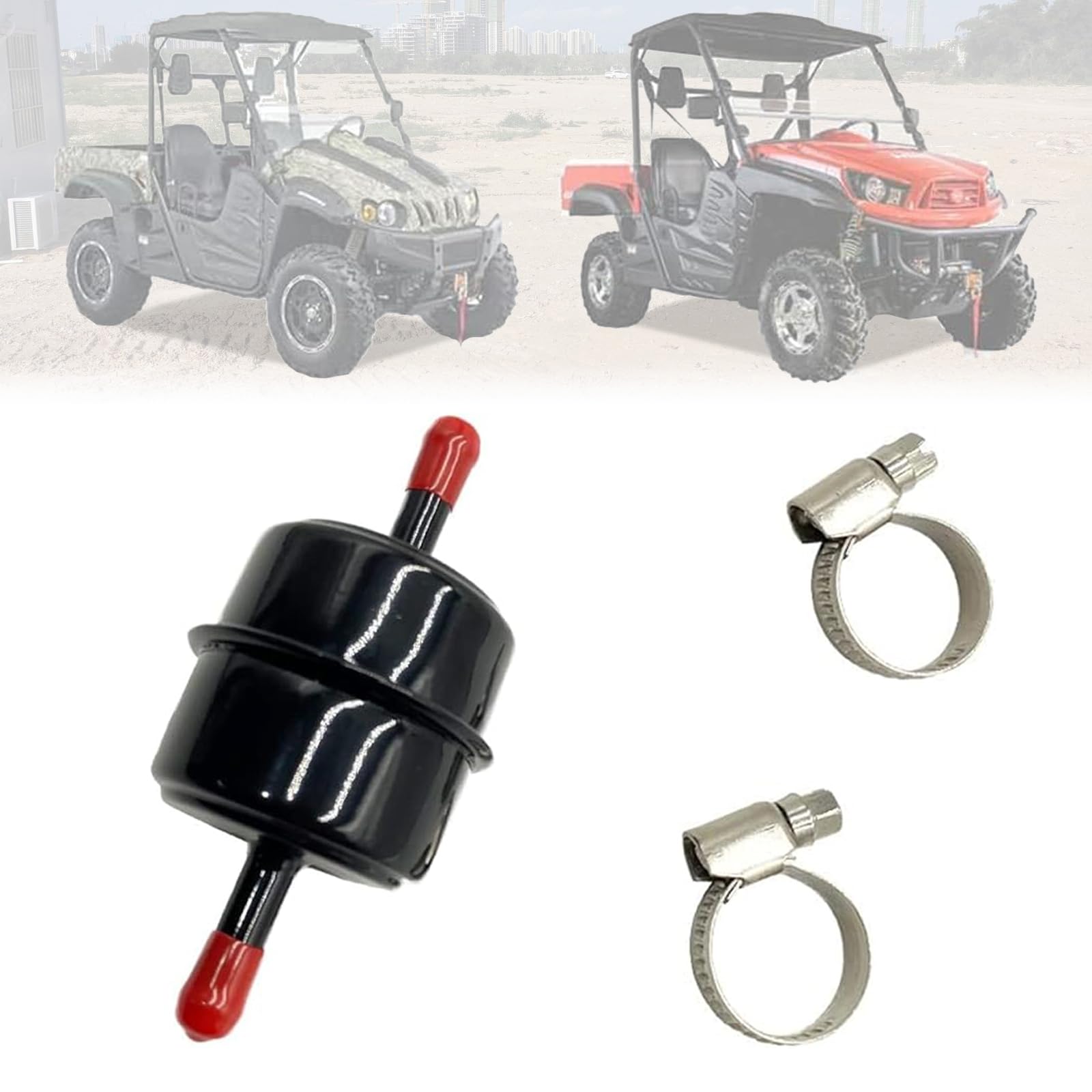 Chikia Hisun Fuel Filter Metal 5/16 with hose clamps Replacement for Hisun UTV 400,450,500,550,700,750,800,1000,Massimo MSU500 M
