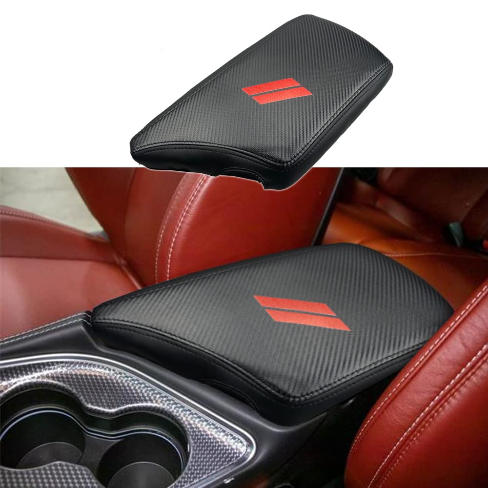 Cebat Center Console Armrest Box Cover Anti-Scratch Leather Auto Central Armrest Protector Pad Interior Decoration Accessories Fit For Dodge Challenger 2015-2023(Carbon Fiber)