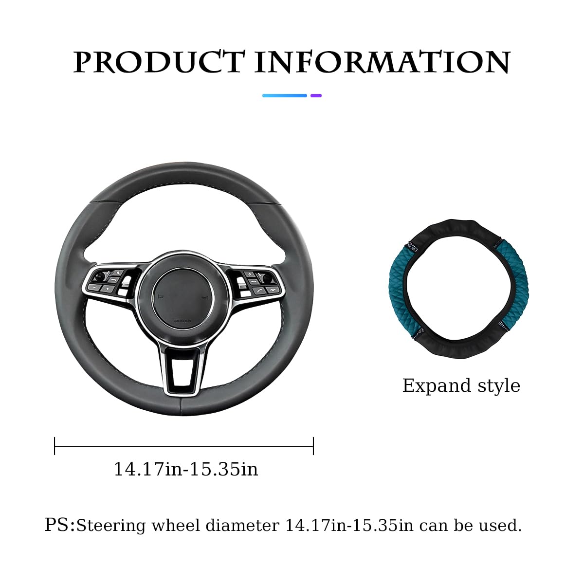 Fekey&Jf Bling Soft Leather Steering Wheel Cover, 15 Inch Colorful Rhinestones Auto Elastic Steering Wheel Protector, Sparkly Cr