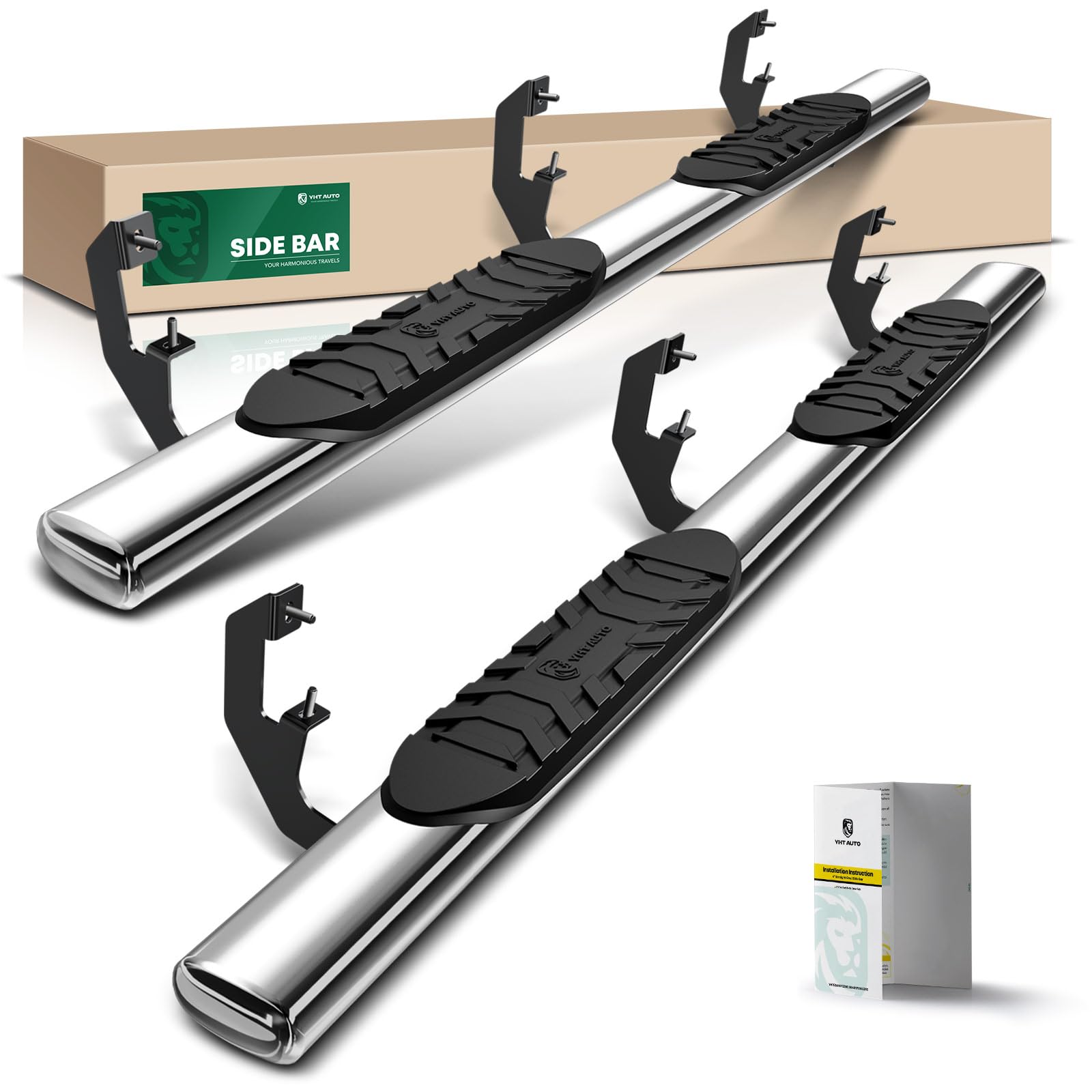 YHTAUTO 5 Inch Running Boards Side Steps Compatible with Ford Ranger 19-23, Crew/SuperCrew Cab, Oval Straight Stainless Steel Po