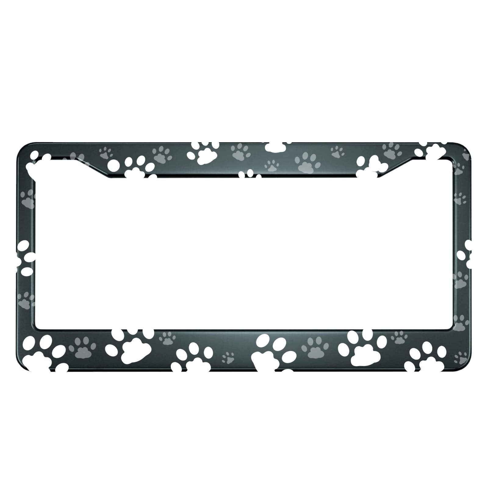 HOSNYE Dog Paw Print License Plate Frame White and Gray Metal License Plate Cover Front Plates Frames Car Tag Frame for Women Me