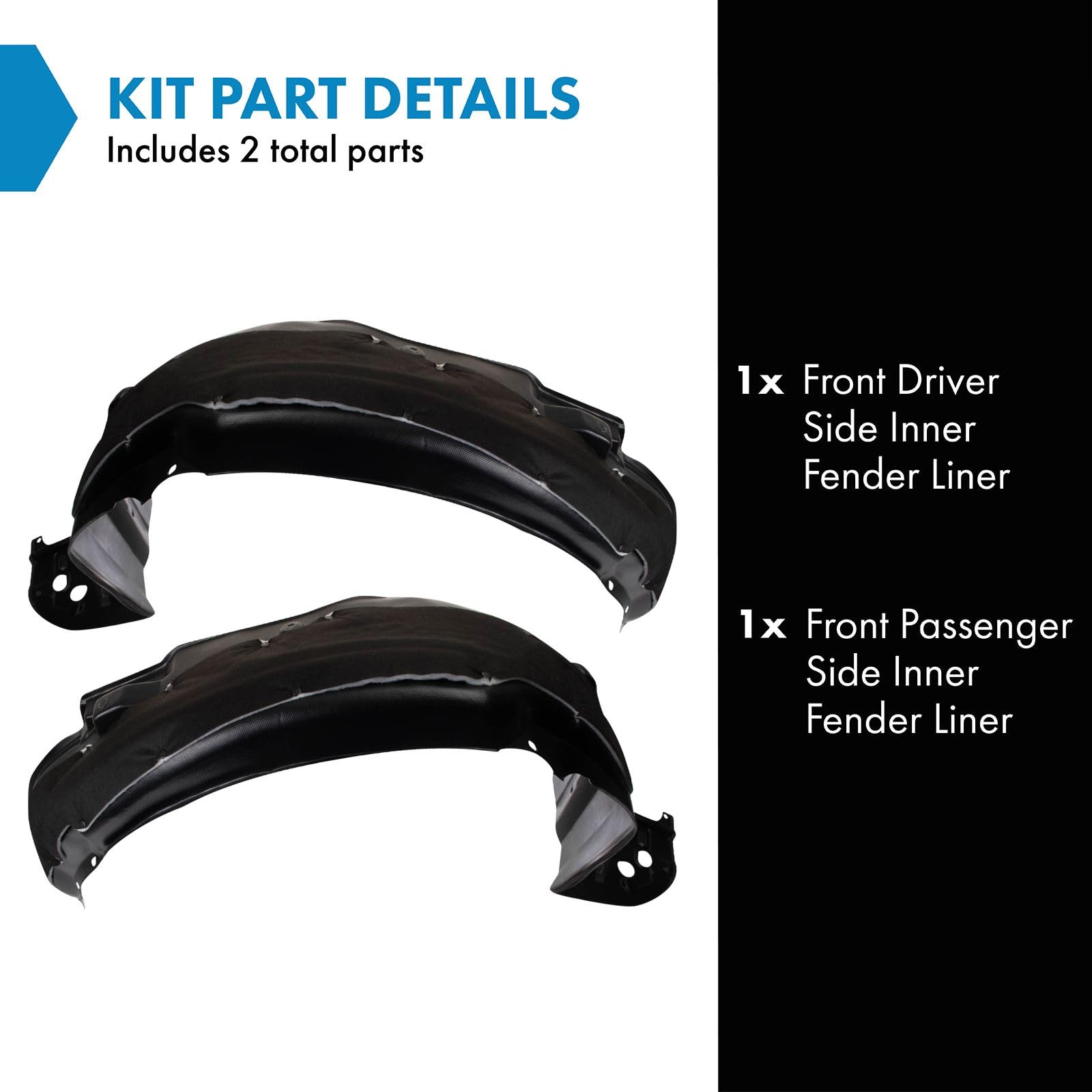 TRQ Front Inner Fender Liner Set for 2013-2015 Honda Accord, Model BDA06598