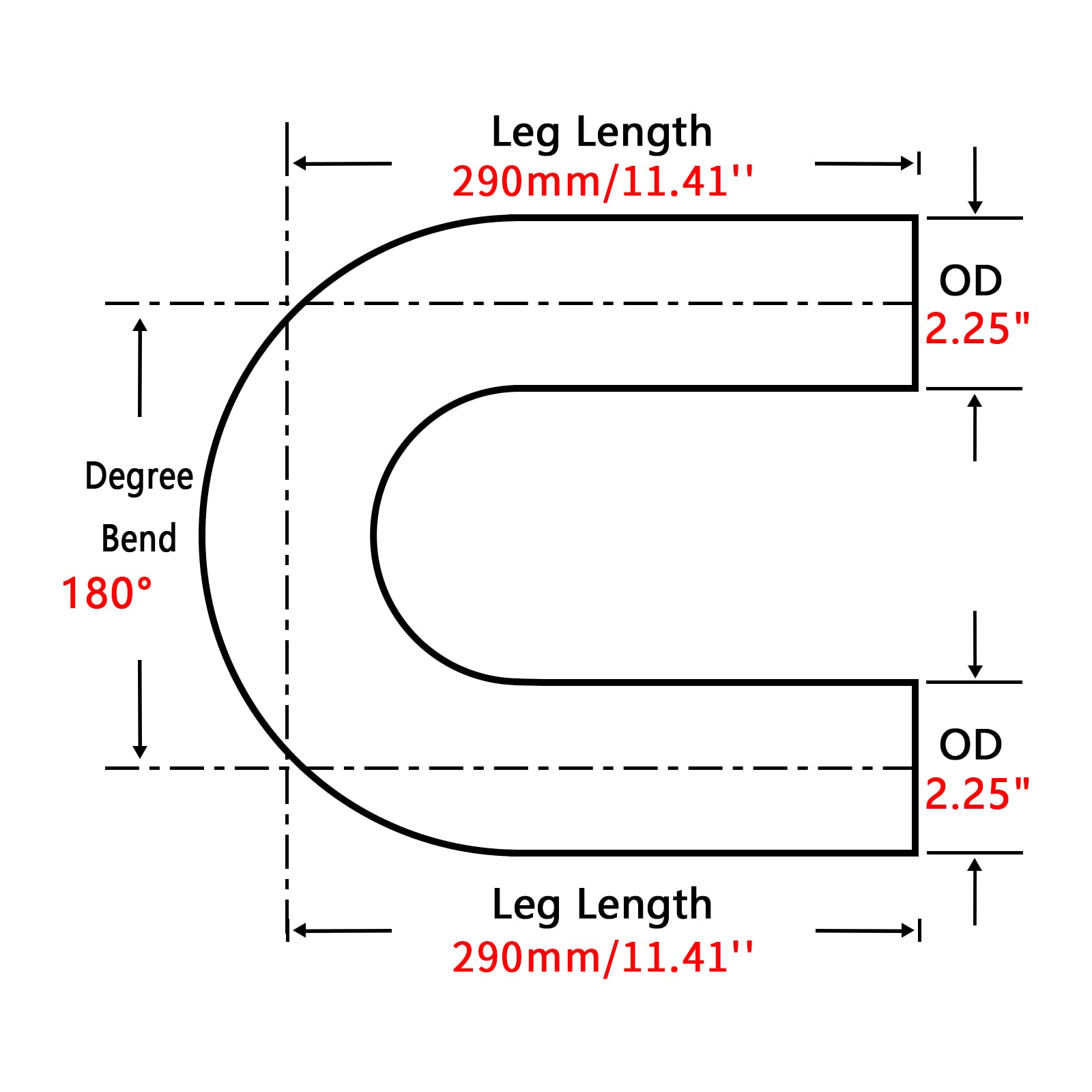 Fgjqefg 2.25 Inch 180 Degree Diy Custom Mandrel Exhaust Pipe Tube Pipe, T304 Stainless Steel, Universal Fit, 22.82 Inch End To End Length, 2.25'' Od Mandrel Bend Pipe