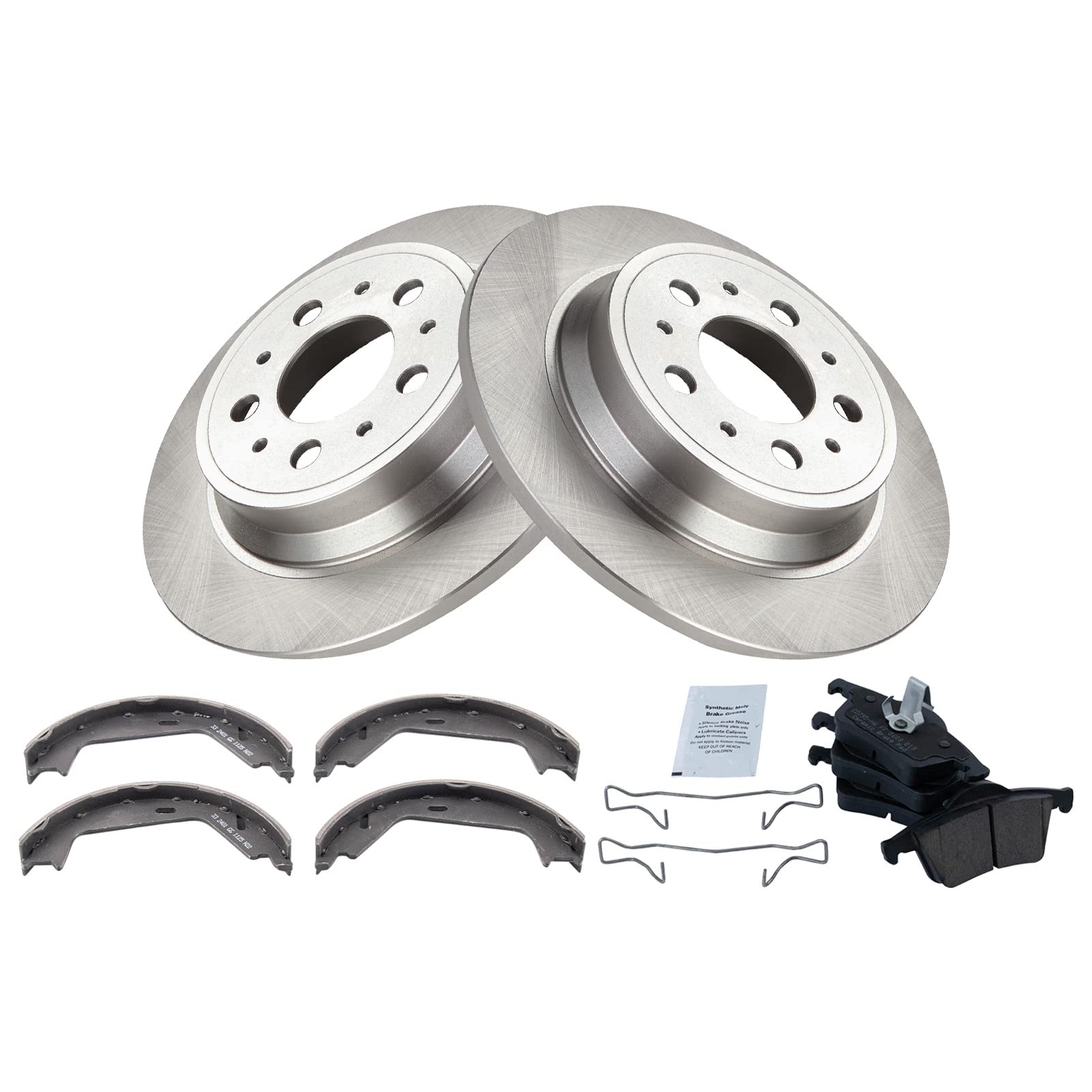 Trq Rear Brake Pad & Rotor Kit Brake Pads Brake Rotor Parking Brake Shoe Set Ceramic Compatible With 2006-2009 Volvo S60 2004-20