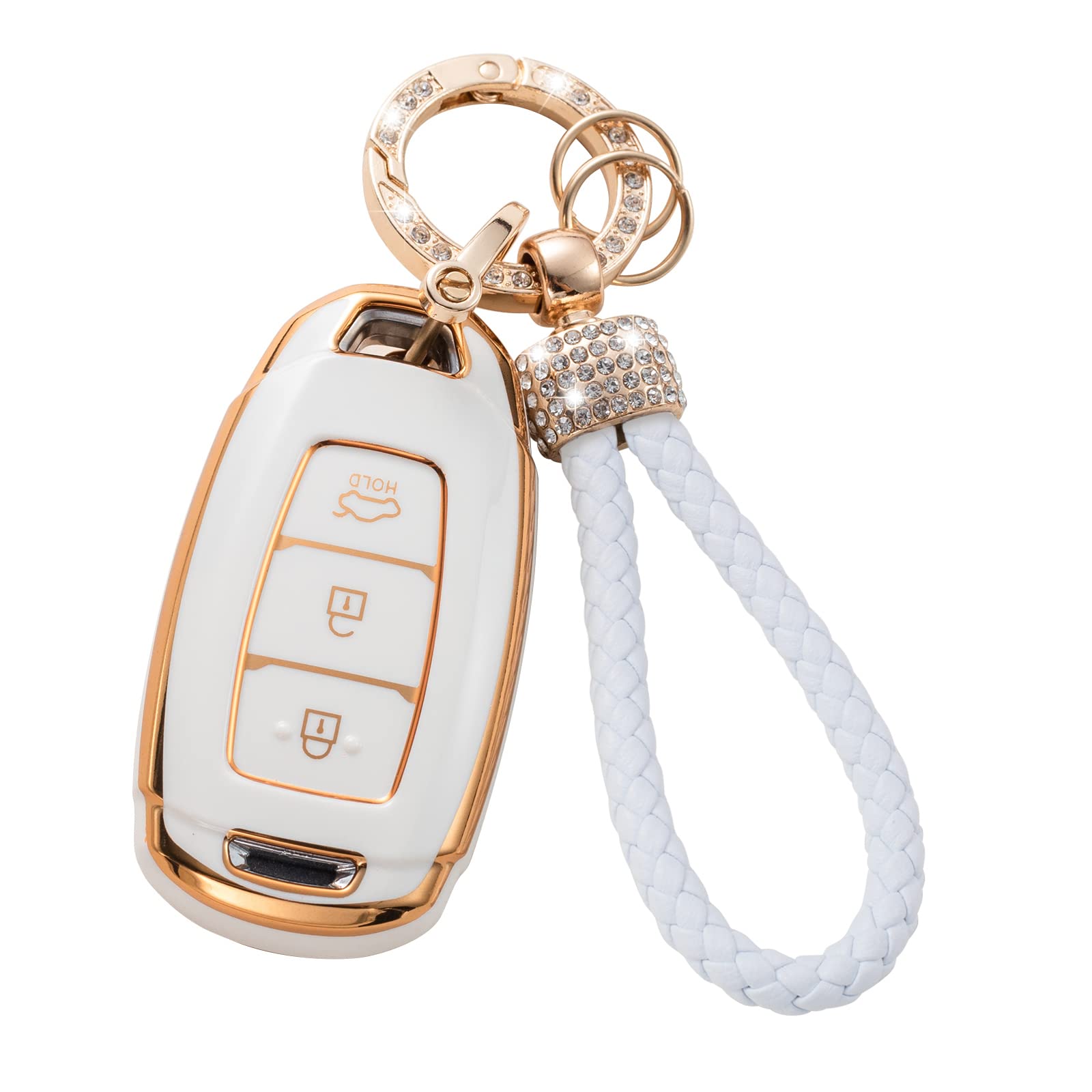 Gematay Key Fob Cover & Lanyard Set, Soft Tpu Protector For Hyundai Kona, Santa Fe, Elantra Gt, Veloster, Accent, Venue Smart Ke