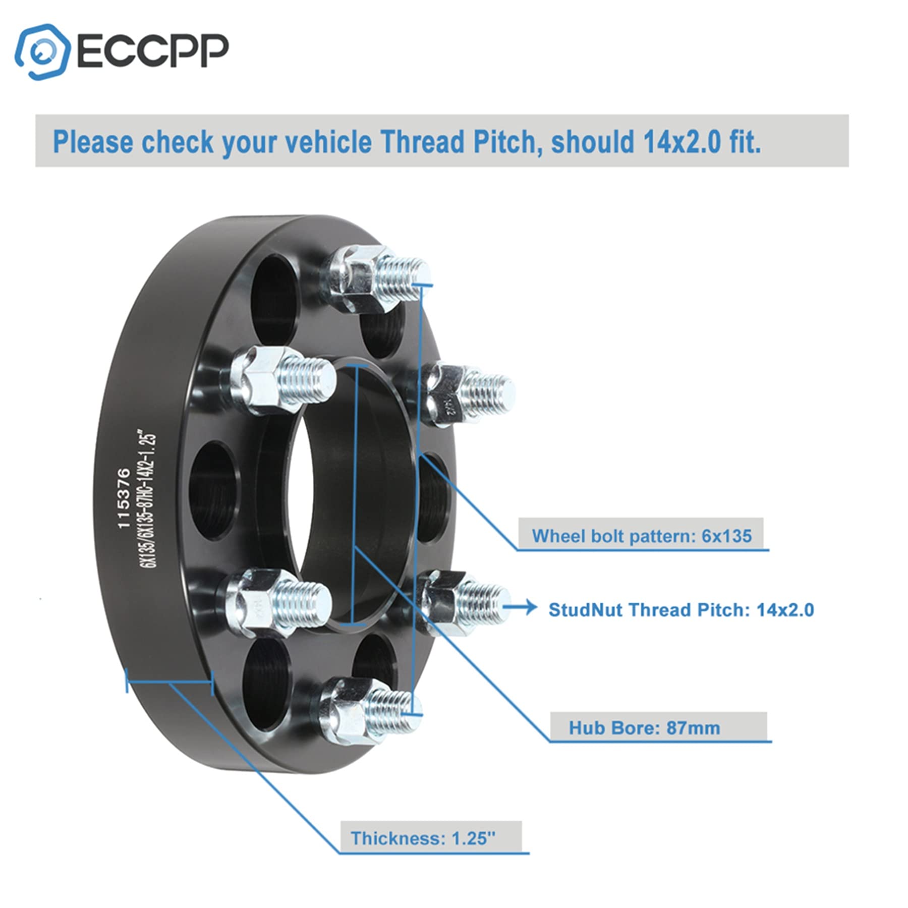 ECCPP 6x135 Hub Centric Wheel Spacers - 1.25" Aluminum, 6 Lug, Fits Raptor, Expedition, Navigator, Mark LT