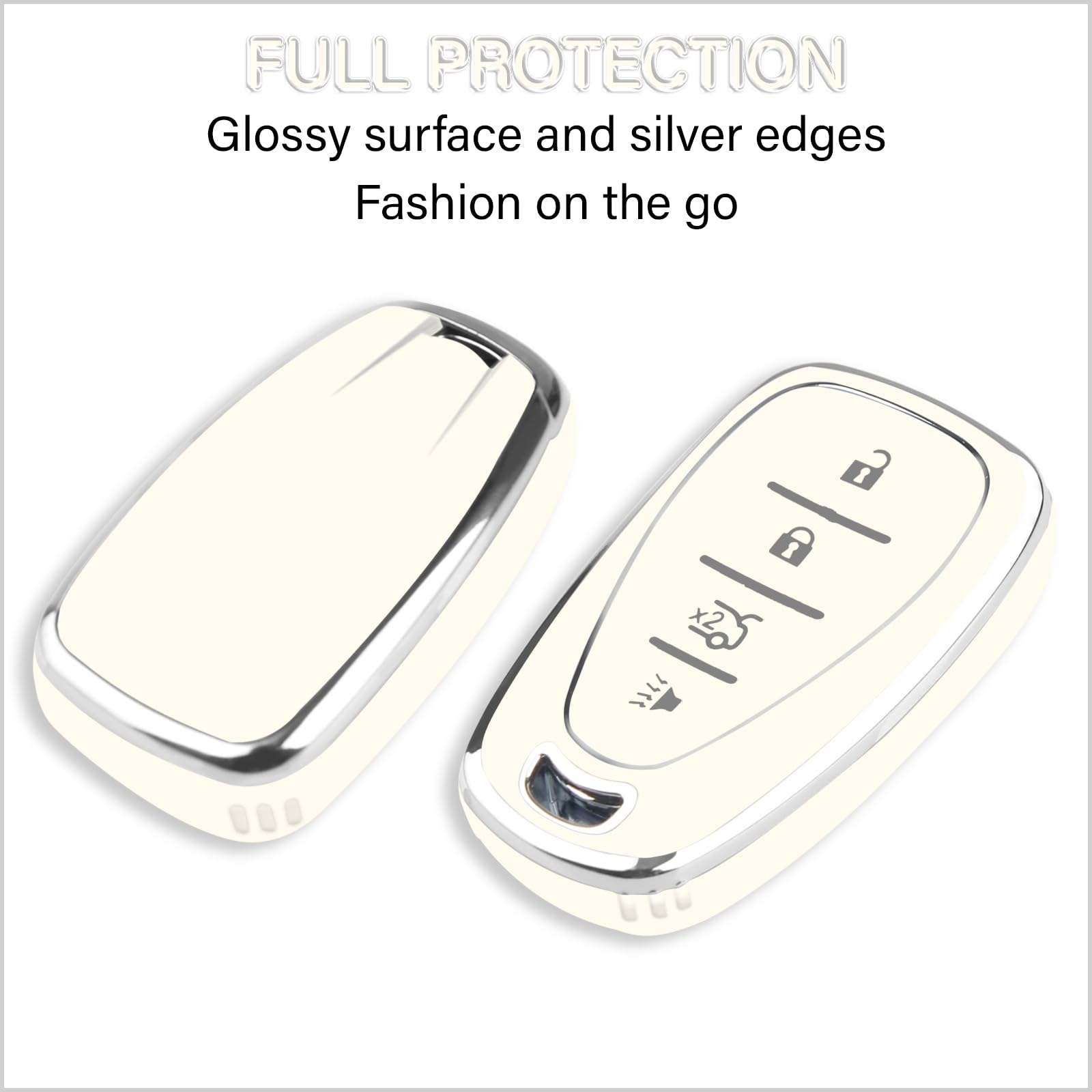 Qbuc For Chevy Key Fob Cover With Keychain Silver Trim Soft Tpu Protection Case Compatible With 2016-2025 Chevy Equinox Malibu C