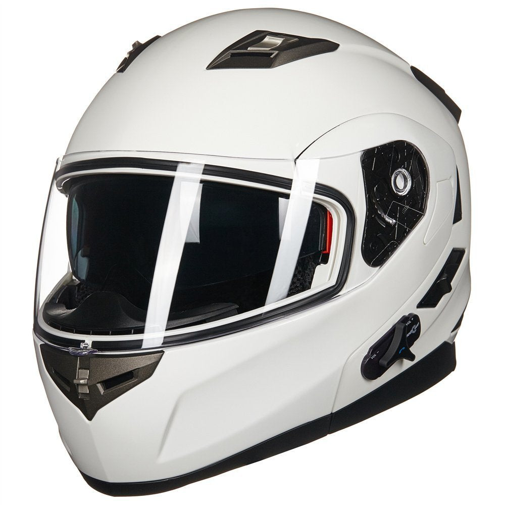 Ilm Bluetooth Integrated Modular Flip Up Full Face Motorcycle Helmet Sun Shield Mp3 Intercom Model 953 (Xl, White)