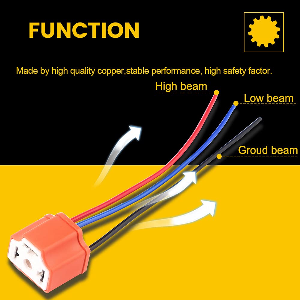 Qasim H4 Hb2 9003 Wiring Harness Headlight Socket Heavy Duty Ceramic Headlight Connector For Car Truck Boat Marine Headlight Fog