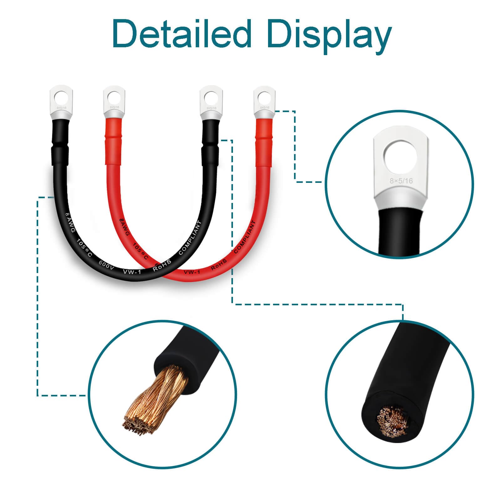 Qiatol Battery Cable, 8 Awg Battery Cables With Terminals, 2Pcs Copper Battery Cables.
