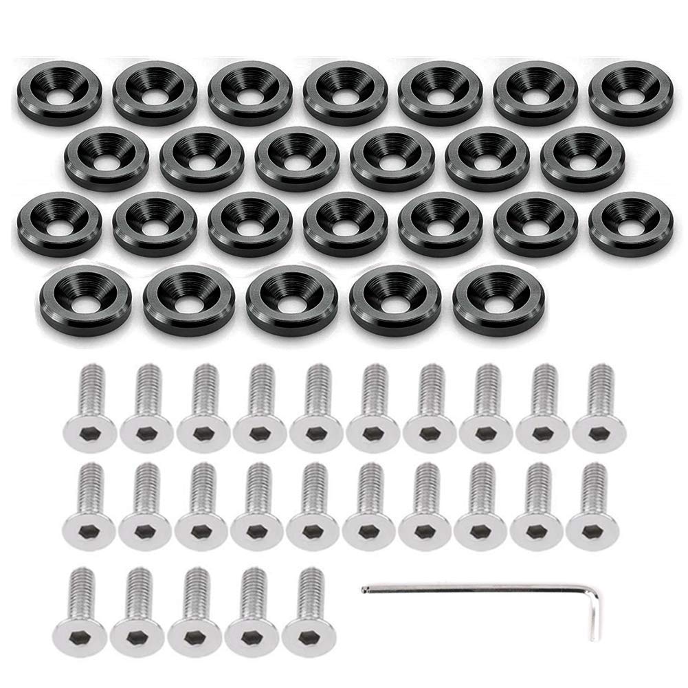 STETION 25 Pcs M6x20mm Black CNC Finishing Fender Bumper Washer Bolt Fastener Kit - 6061 T6 Grade Engine Bay Dress Up