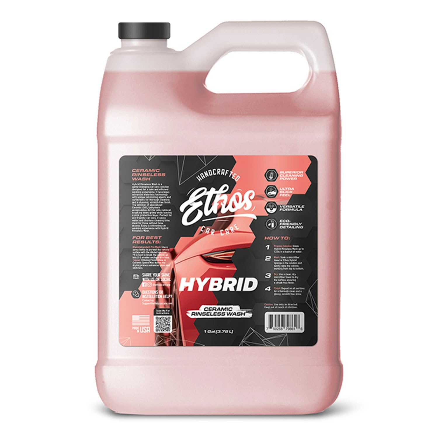 Ethos Hybrid Ceramic Rinseless Car Wash - Spot Free Rinse for Cars Waterless Wash - No Rinse Wash - Spot Free Car Wash (Gallon)