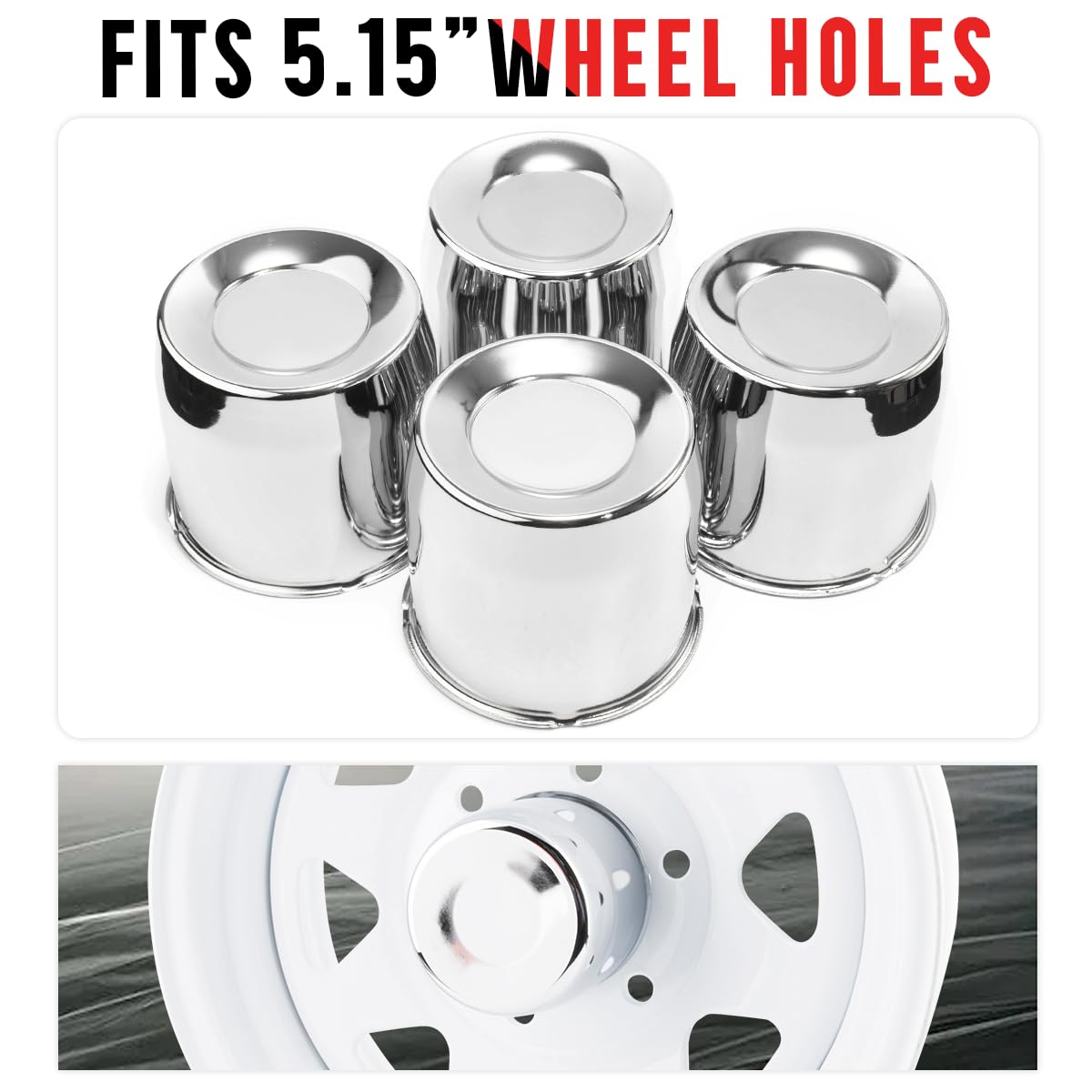 RTrhinoTuning 5.15in Trailer Wheel Center Caps Chrome Push Through Truck Hub Caps for 1986 F-250 8 Lug Rims, 130.5mm/5.15'' Hole