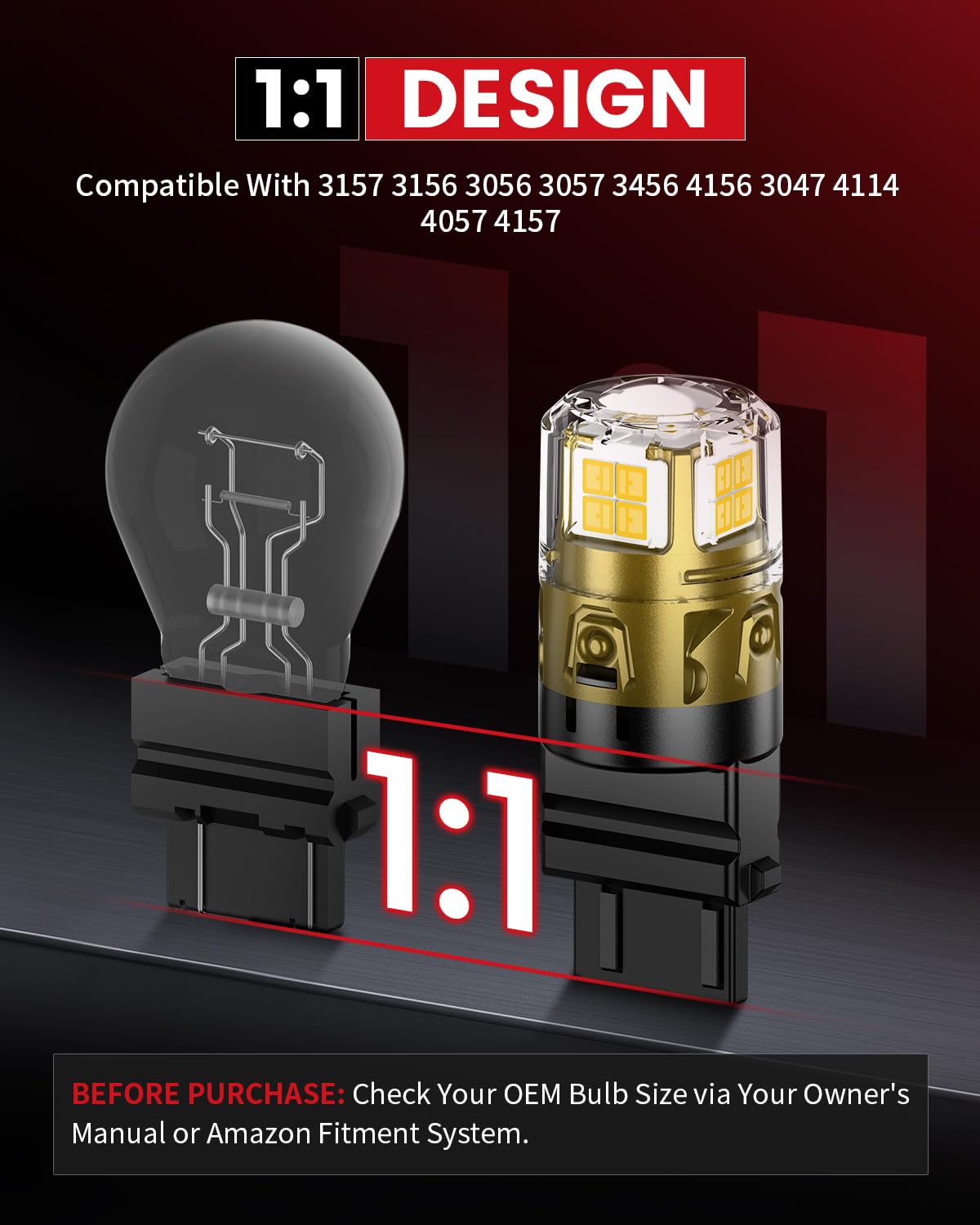 Lasfit L2 3157 Led Reverse Light Bulbs, 6000K White Backup Light, 2025 Upgrade Halogen Replacement For 3156 3057 4157 3047 4057
