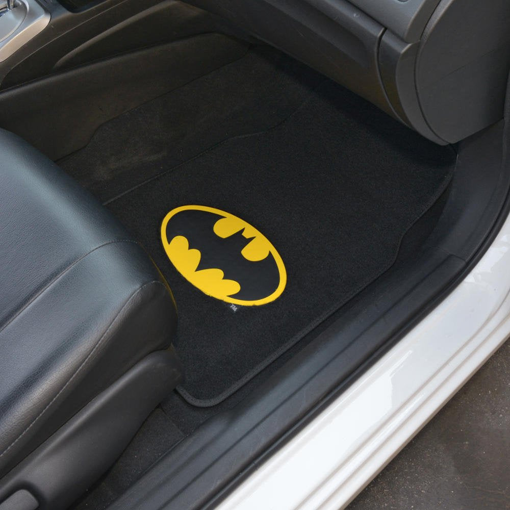 BDK Batman Carpet Car Floor Mats - 4-Piece Set, Rubber Backing, Black & Yellow Logo, Model WBMT-1301