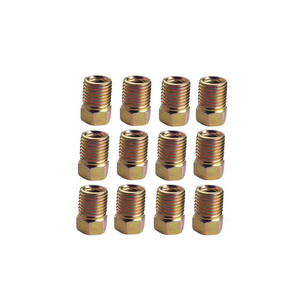 Dewhel 12Pcs 3/8-24 Inverted Flare Gold Zinc Tube Nut Fitting 3/16 Steel Brake Line Tubing