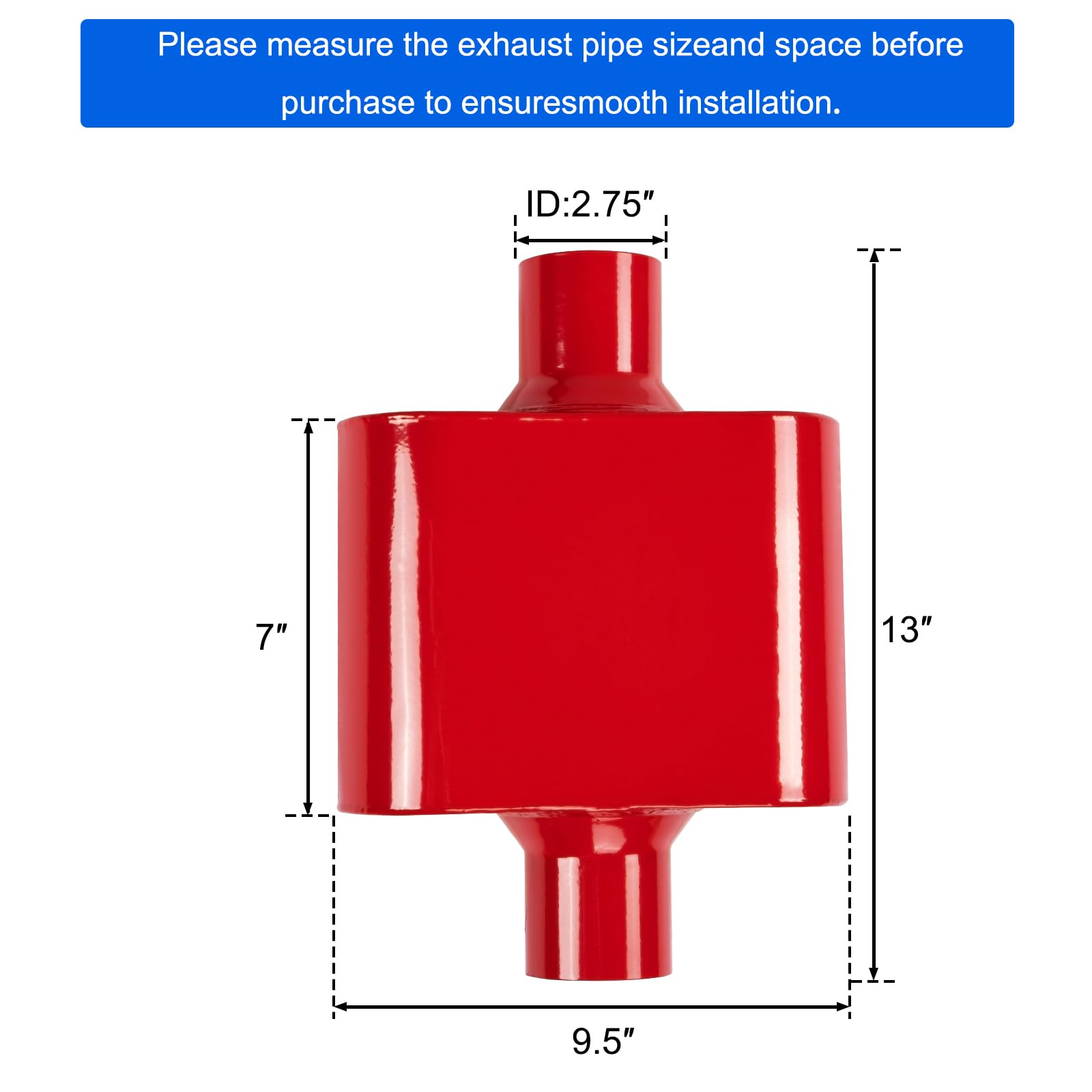 Floshine Universal Mufflers,Performance Automotive Exhaust Muffler,Single Chamber 2.75 Inch Inlet (Id) 2.75 Inch Outlet (Id) Red