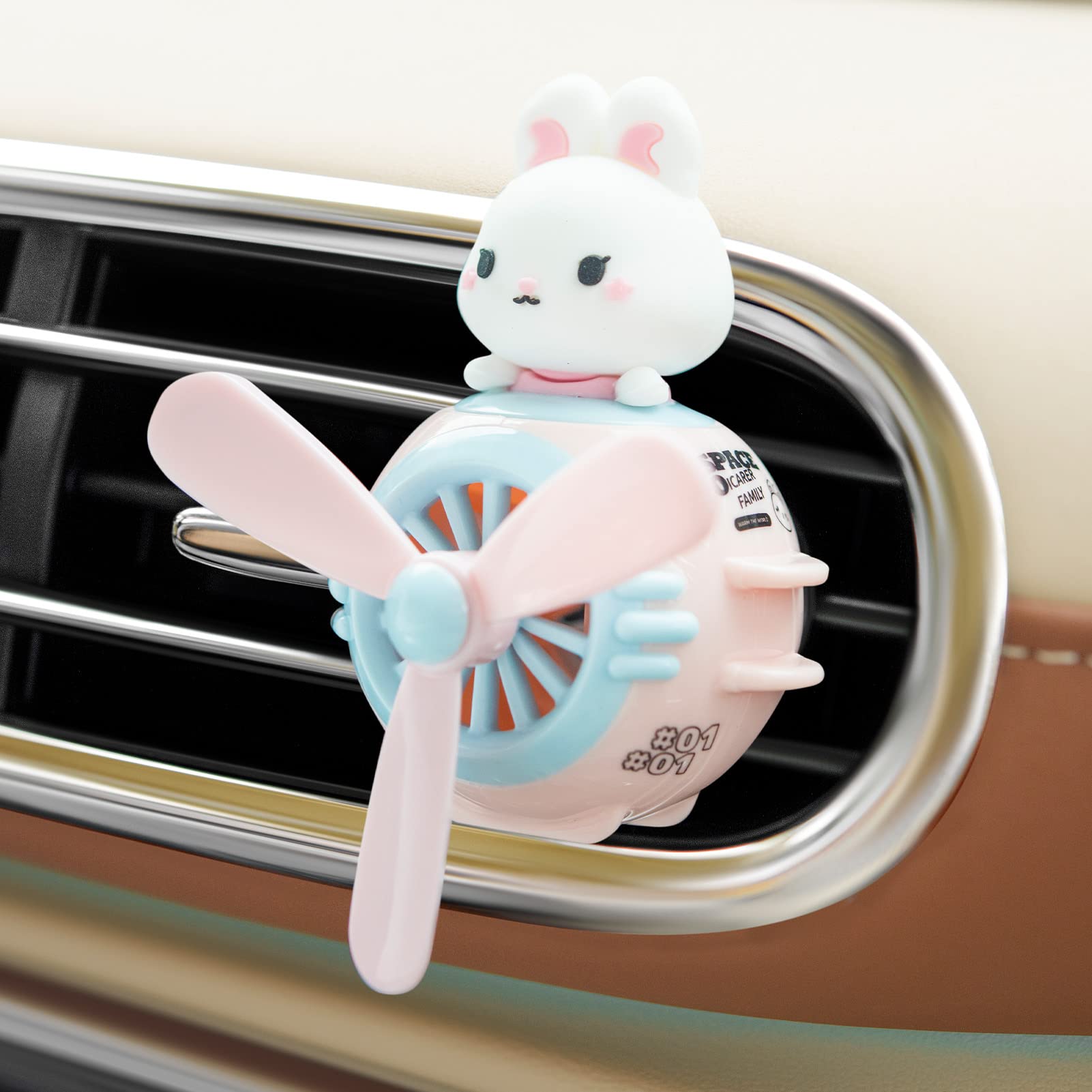 Pilot Rabbit Cute Car Diffuser - Rotating Propeller Cartoon Automotive Air Outlet Fan Creative Car Perfume Decoration - Automoti